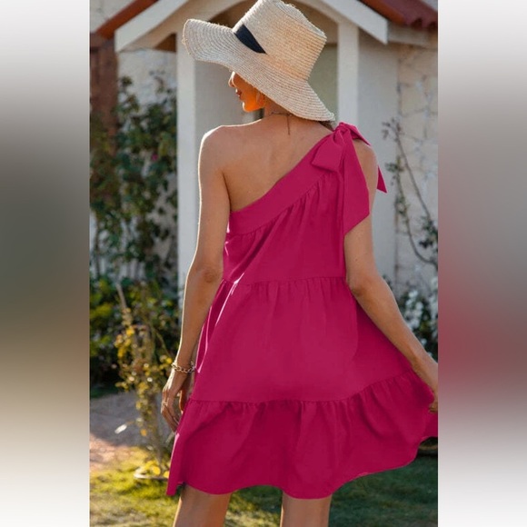 Ee:some One Shoulder Swing Dress Pink M - Picture 2 of 12